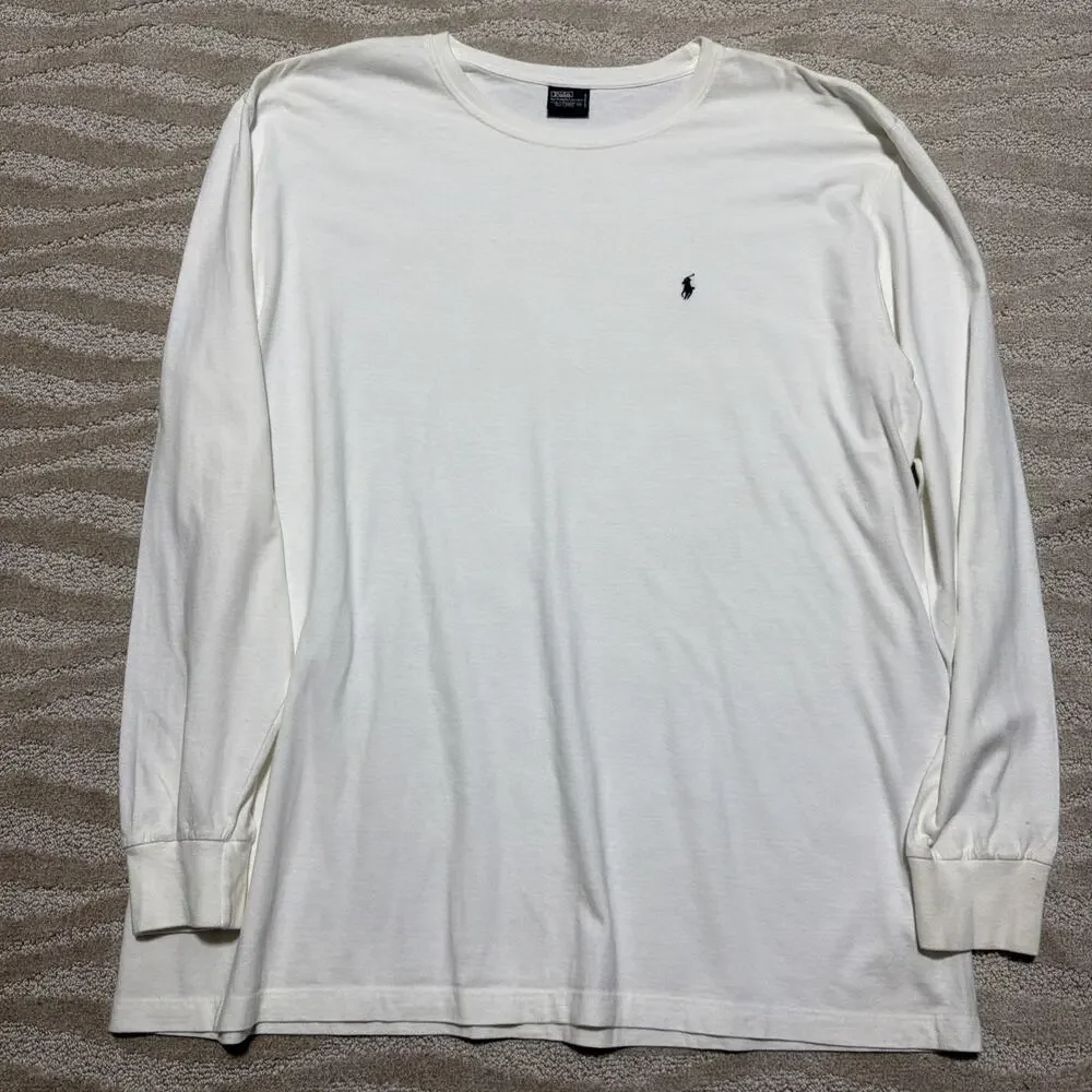 Vintage Polo Ralph Lauren Men's XXL Jersey Long-Sleeve T-Shirt in White
